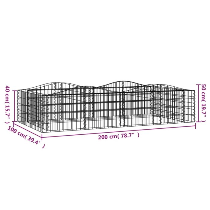 Lit surélevé à gabions arqué 200x100x50 cm Fer galvanisé – Image 3