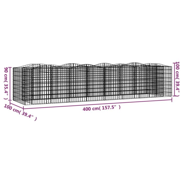 Lit surélevé à gabions arqué 400x100x100 cm Fer galvanisé – Image 3