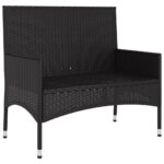 Banc de Jardin à 2 Places avec Coussins Noir Résine Tressée – Image 2