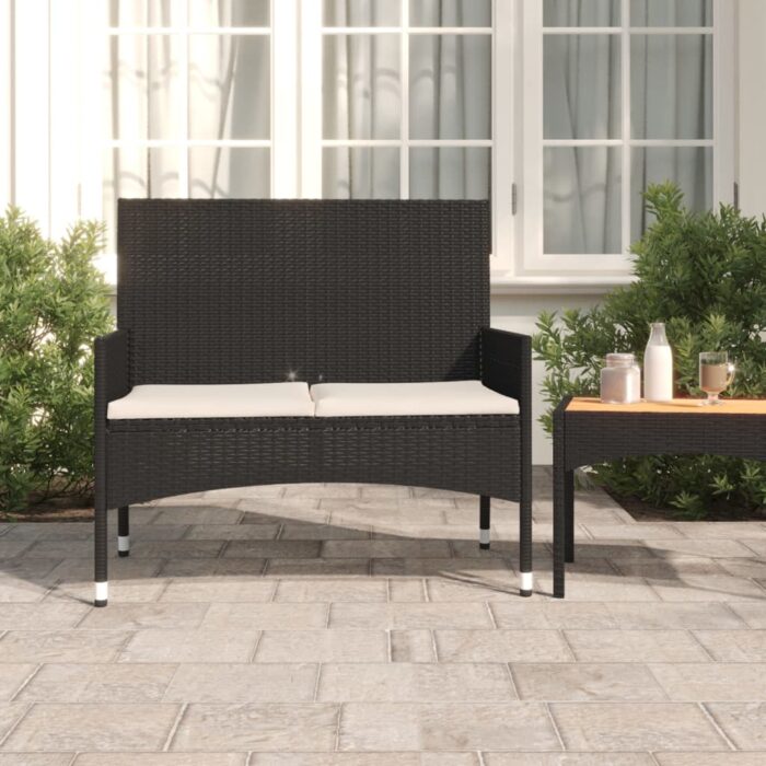 Banc de Jardin à 2 Places avec Coussins Noir Résine Tressée – Image 1