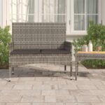 Banc de Jardin à 2 Places avec Coussins Gris Résine Tressée