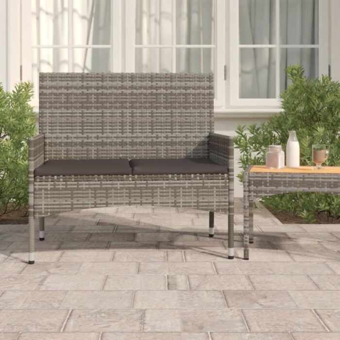 Banc de Jardin à 2 Places avec Coussins Gris Résine Tressée – Image 1