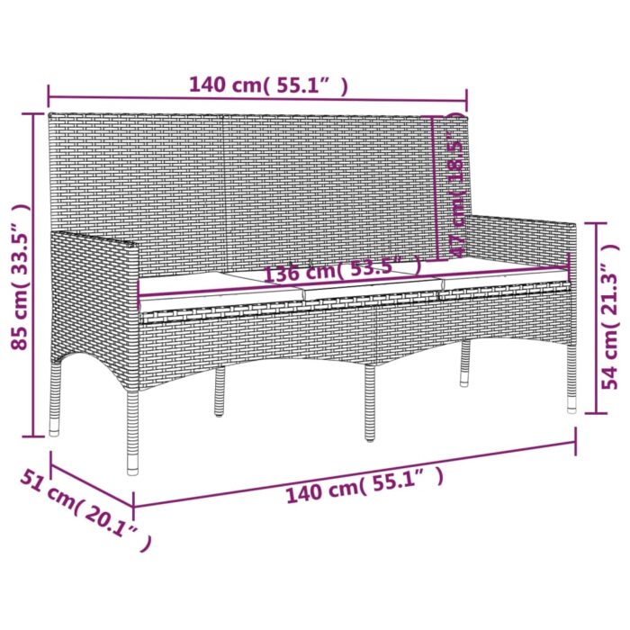 Banc de jardin à 3 places avec coussins Gris Résine tressée – Image 7