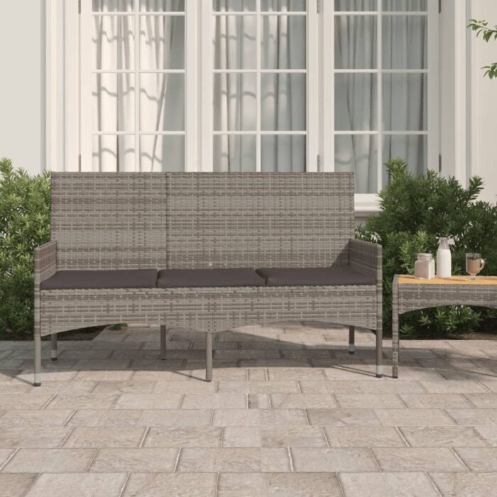 Banc de jardin à 3 places avec coussins Gris Résine tressée – Image 1
