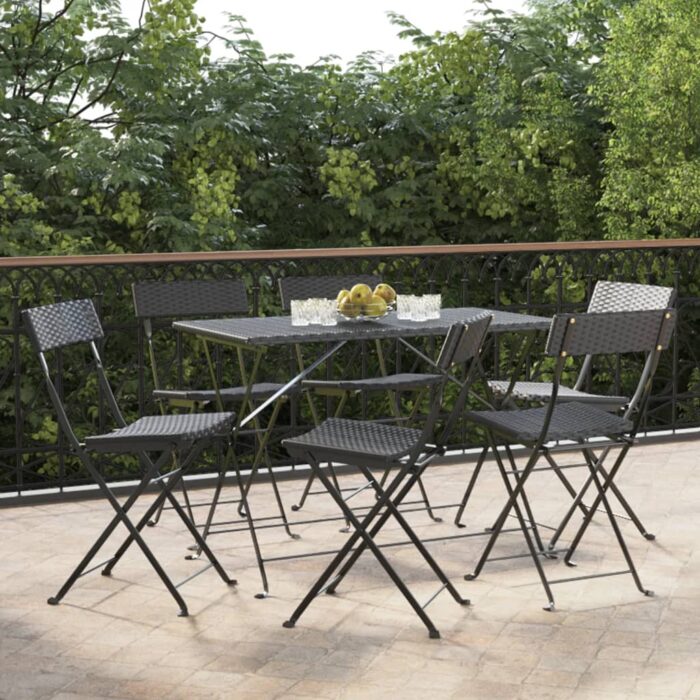 Chaises de bistrot pliantes lot de 6 Noir Résine tressée acier – Image 1