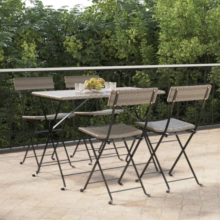 Chaises de bistrot pliantes lot de 4 Gris Résine tressée acier – Image 1