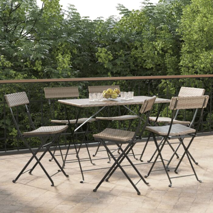 Chaises de bistrot pliantes lot de 6 Gris Résine tressée acier – Image 1