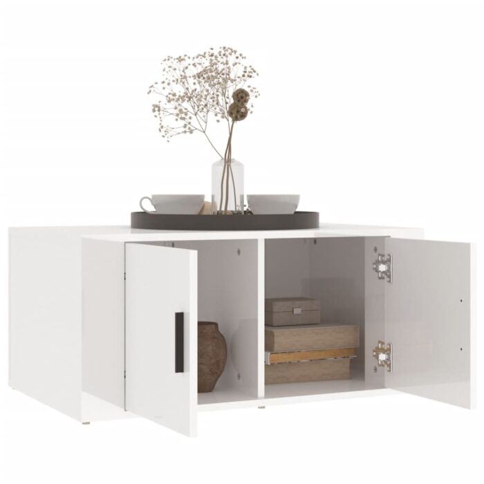 Table basse Blanc brillant 80x50x36 cm Bois d'ingénierie – Image 2