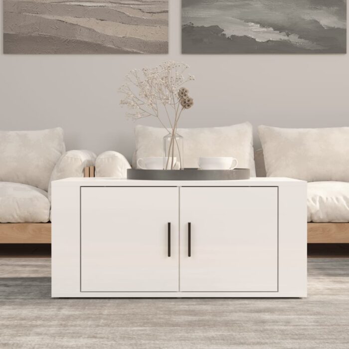 Table basse Blanc brillant 80x50x36 cm Bois d'ingénierie – Image 1