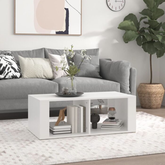 Table basse Blanc 100x50x36 cm Bois d'ingénierie – Image 1