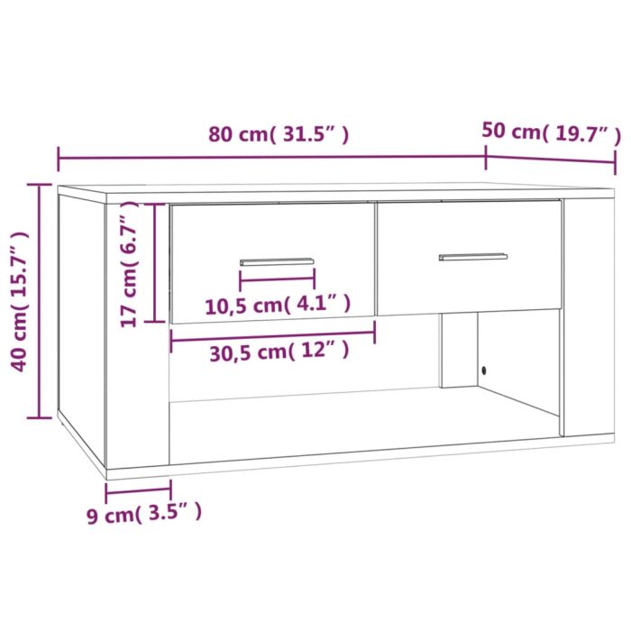 Table basse Noir 80x50x40 cm Bois d'ingénierie – Image 7