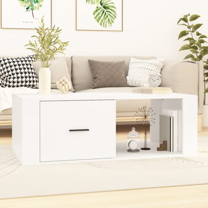 Table basse Blanc 100x50,5x35 cm Bois d'ingénierie – Image 1