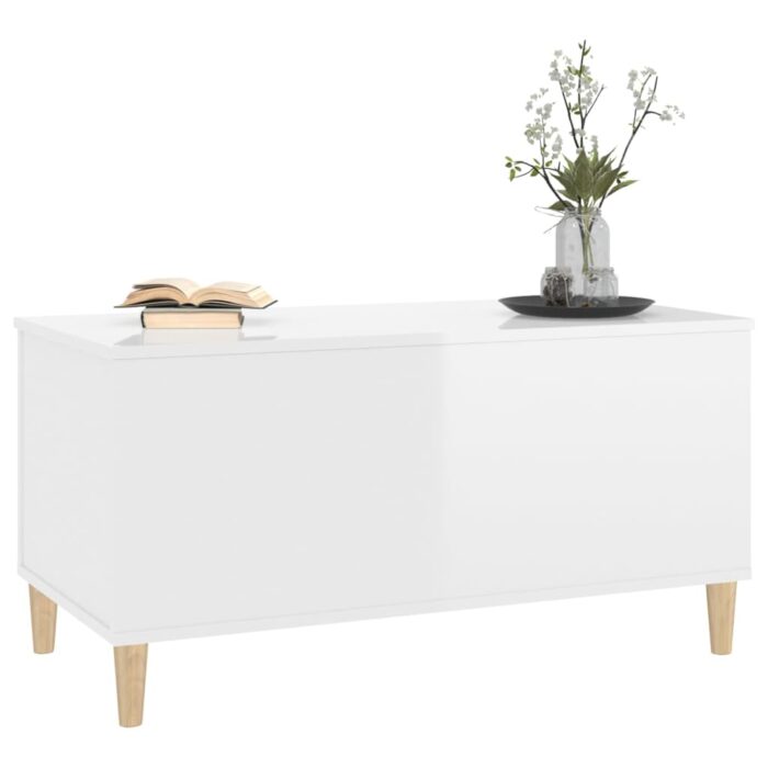 Table basse Blanc brillant 90x44,5x45 cm Bois d'ingénierie – Image 2