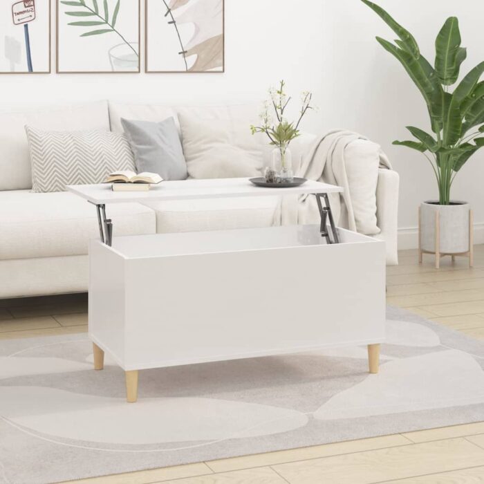 Table basse Blanc brillant 90x44,5x45 cm Bois d'ingénierie – Image 1
