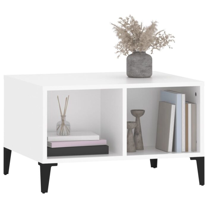Table basse Blanc 60x50x36,5 cm Bois d'ingénierie – Image 2