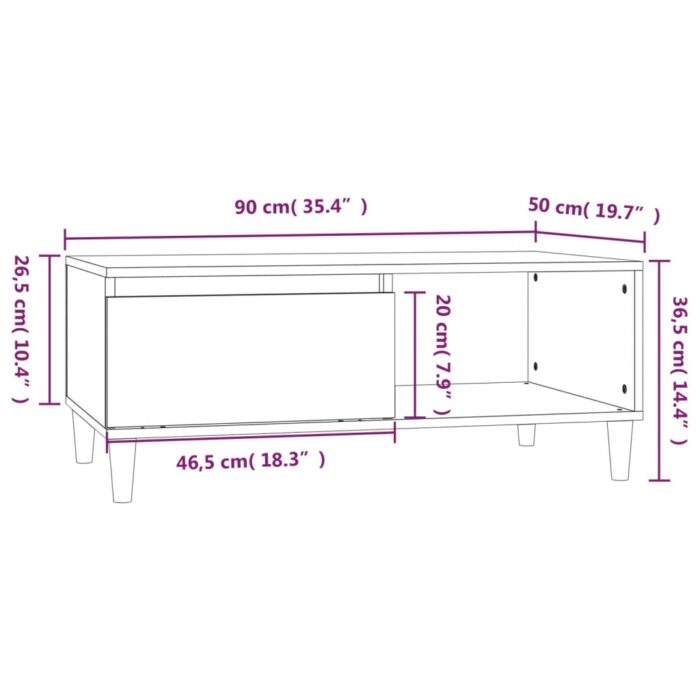 Table basse Sonoma gris 90x50x36,5 cm Bois d'ingénierie – Image 7