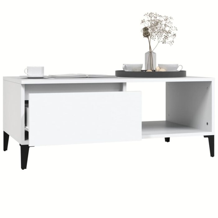 Table basse Blanc 90x50x36,5 cm Bois d'ingénierie – Image 2