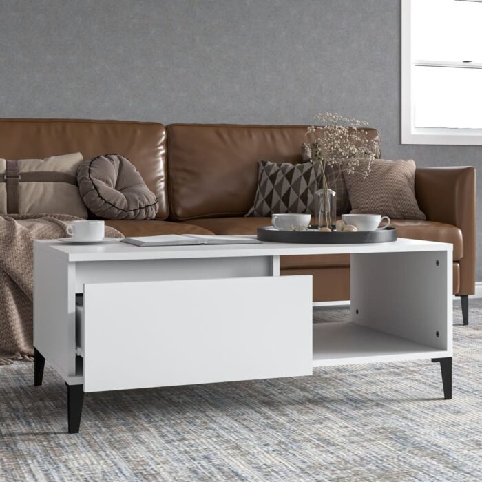 Table basse Blanc 90x50x36,5 cm Bois d'ingénierie – Image 1