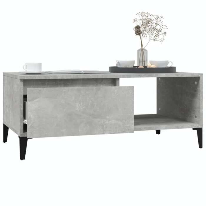 Table basse Gris béton 90x50x36,5 cm Bois d'ingénierie – Image 2