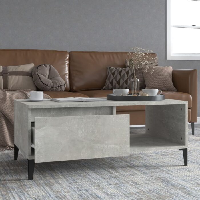 Table basse Gris béton 90x50x36,5 cm Bois d'ingénierie – Image 1