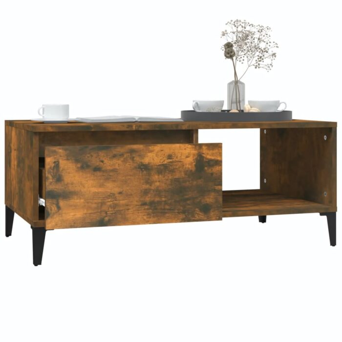 Table basse Chêne fumé 90x50x36,5 cm Bois d'ingénierie – Image 2