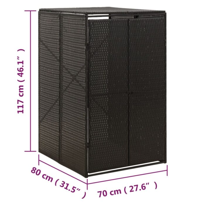 Abri pour poubelle Noir 70x80x117 cm Résine tressée – Image 6