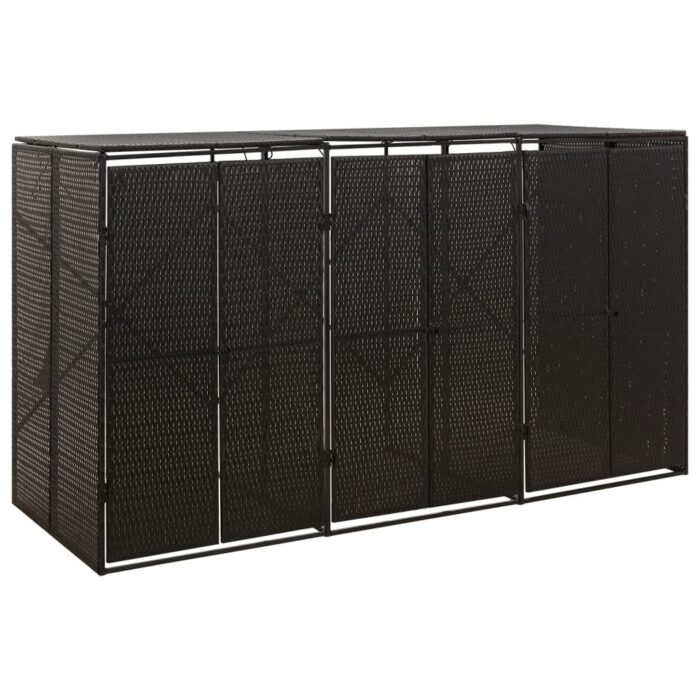 Abri pour poubelle triple Noir 207x80x117 cm Résine tressée – Image 1