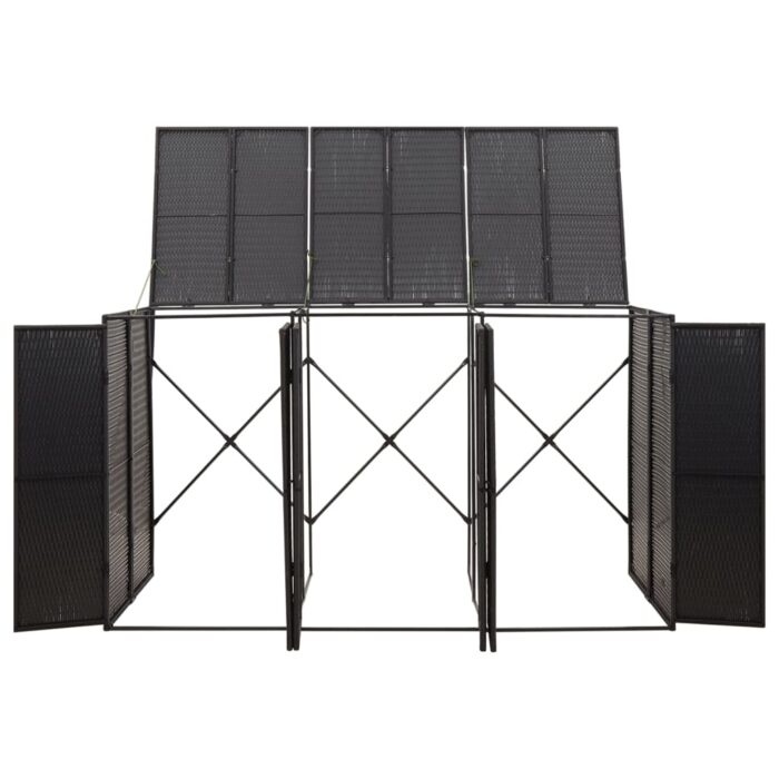 Abri pour poubelle triple Noir 207x80x117 cm Résine tressée – Image 3