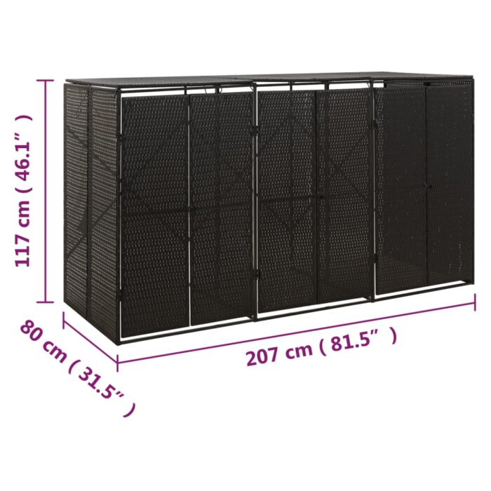Abri pour poubelle triple Noir 207x80x117 cm Résine tressée – Image 6