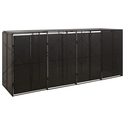 Abri pour poubelle quadruple Noir 274x80x117 cm Résine tressée