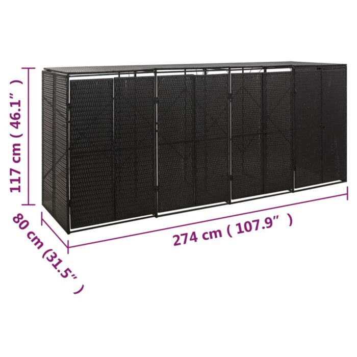 Abri pour poubelle quadruple Noir 274x80x117 cm Résine tressée – Image 6