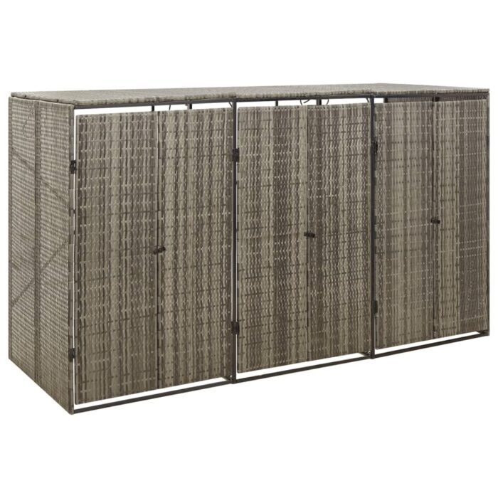 VXL8720845670276_a_en_hd_1-1.jpg Abri pour poubelle triple Gris 207x80x117 cm Résine tressée – Image 1
