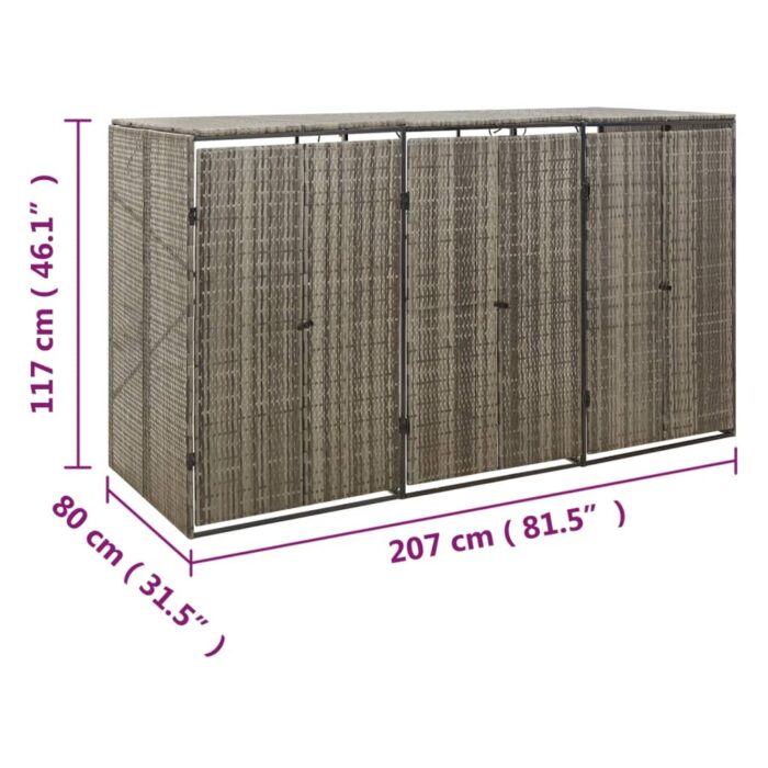 Abri pour poubelle triple Gris 207x80x117 cm Résine tressée – Image 6