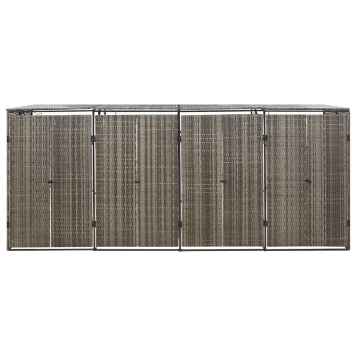 Abri pour poubelle quadruple Gris 274x80x117 cm Résine tressée – Image 3