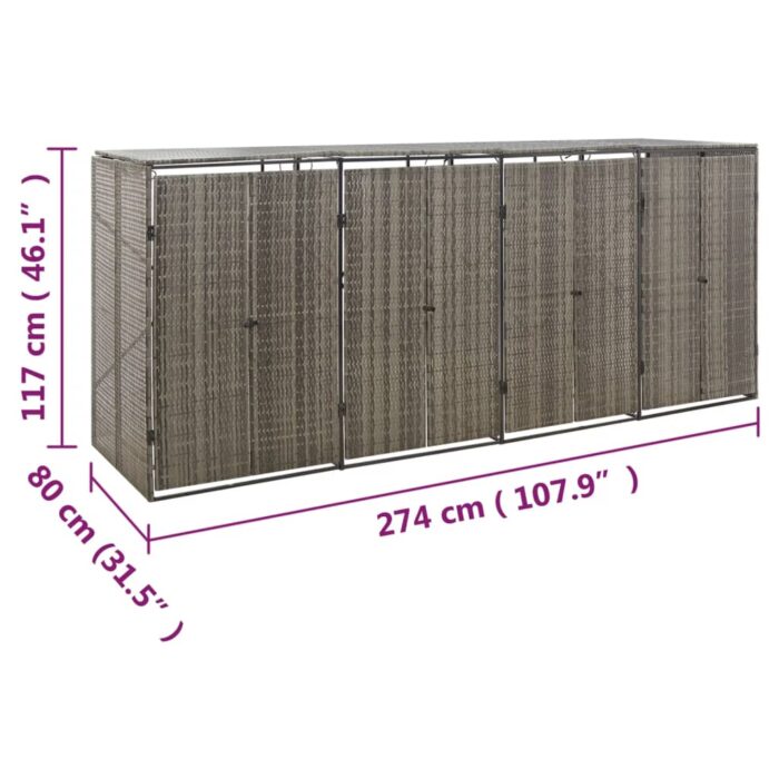 Abri pour poubelle quadruple Gris 274x80x117 cm Résine tressée – Image 6