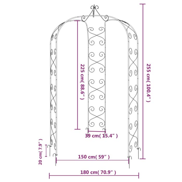 Arche de jardin Noir Ø180x255 cm Acier – Image 6