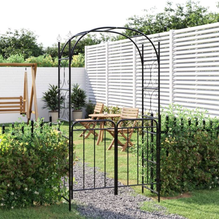 Arche de jardin avec portail noir 108x45x235 cm acier – Image 1