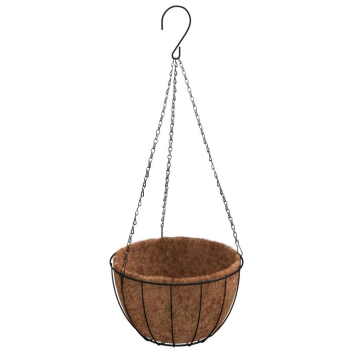Jardinières suspendues 4 pcs avec doublure coco Noir Ø 30x52 cm – Image 2