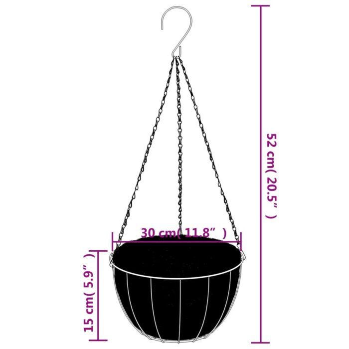Jardinières suspendues 4 pcs avec doublure coco Noir Ø 30x52 cm – Image 4