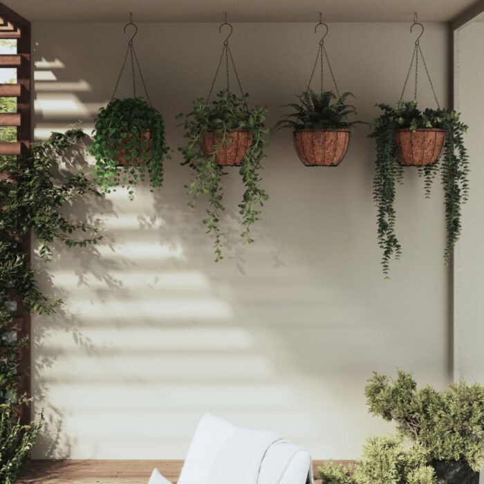 Jardinières suspendues 4 pcs avec doublure coco Noir Ø 40x63 cm – Image 1