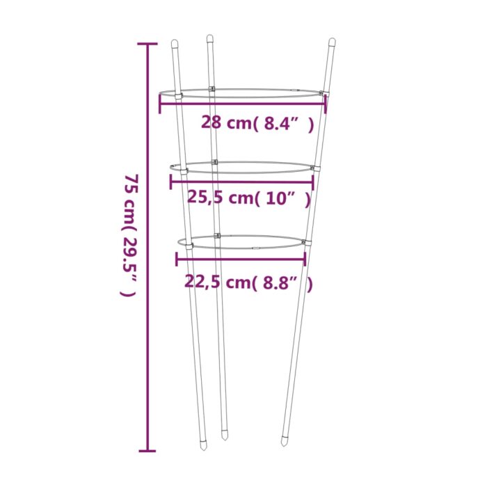 Supports pour plantes de jardin 3 anneaux 5pcs Vert 75 cm Acier – Image 6