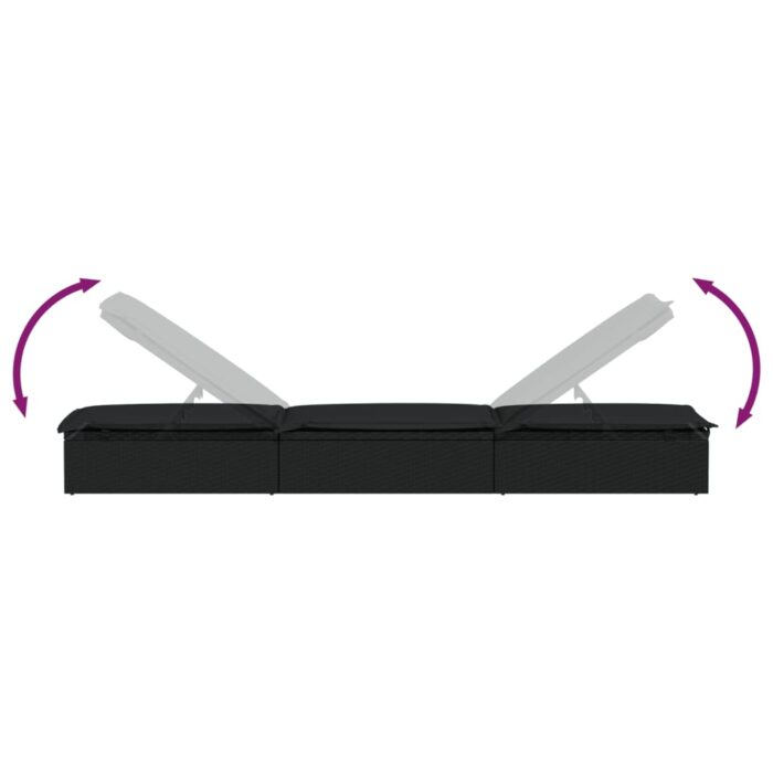 Chaise longue 1 pc avec coussin noir 201x55x62cm résine tressée – Image 5