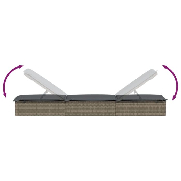 Transats 2 pcs avec table gris résine tressée – Image 5