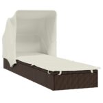 Transat avec toit pliable marron 213x63x97 cm résine tressée – Image 2