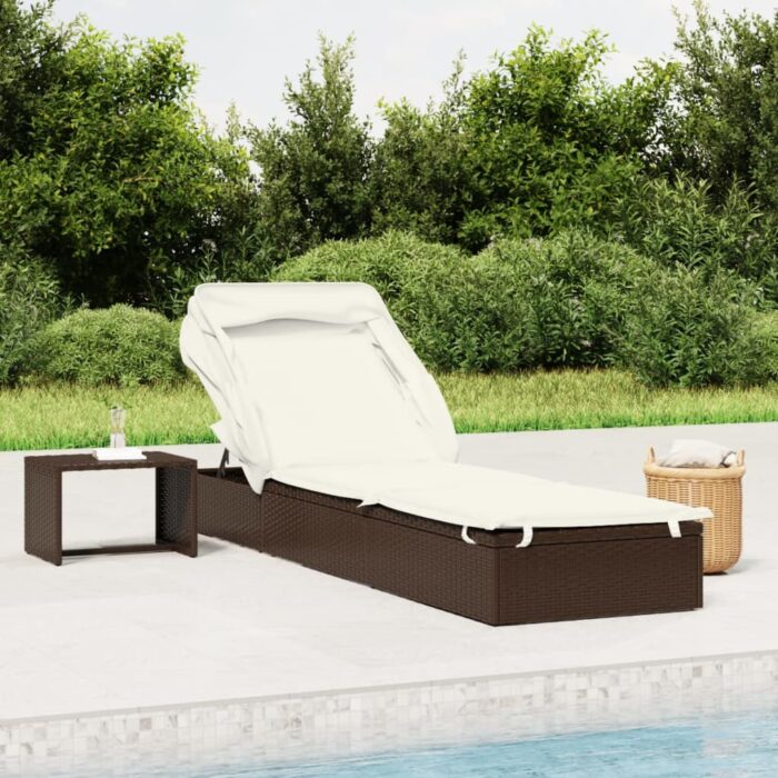 Transat avec toit pliable marron 213x63x97 cm résine tressée – Image 1