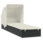 Transat avec toit pliable noir 213x63x97 cm résine tressée – Image 2