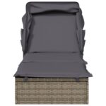Transat avec toit pliable gris 213x63x97 cm résine tressée – Image 3