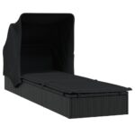 Transat avec toit pliable noir 213x63x97 cm résine tressée – Image 2