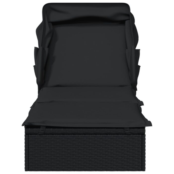 Transat avec toit pliable noir 213x63x97 cm résine tressée – Image 3