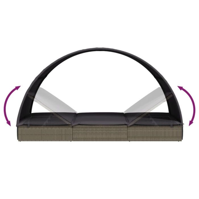 Chaise longue avec toit rond gris 211x57x140 cm résine tressée – Image 7